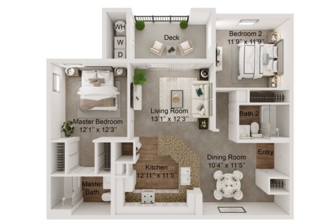 Floor plan for 2 beds, 2 baths, 1017 sqft